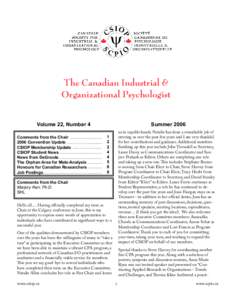 The Canadian Industrial and Organizational Psychologist. Volume 22, Issue 4  The Canadian Industrial & Organizational Psychologist Volume 22, Number 4 Comments from the Chair