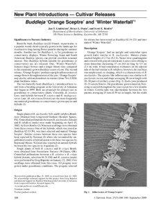 New Plant Introductions — Cultivar Releases Buddleja ‘Orange Sceptre’ and ‘Winter Waterfall’1 Jon T. Lindstrom2, Bruce L. Dunn3, and Scott E. Renfro4