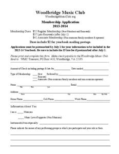 Woodbridge Music Club WoodbridgeMusicClub.org Membership Application[removed]Membership Dues: $52 Regular Membership (New Members and Renewals)