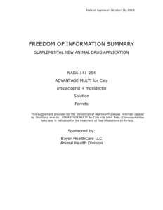 Date of Approval: October 31, 2013  FREEDOM OF INFORMATION SUMMARY SUPPLEMENTAL NEW ANIMAL DRUG APPLICATION  NADA[removed]