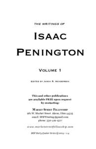 the writings of  Isaac Penington Volume 1 Edited by Jason R. Henderson