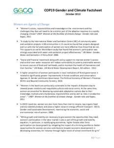 COP19 Gender and Climate Factsheet October 2013 Women	are	Agents	of	Change		 •