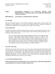 Colorado Commission on Higher Education (CCHE) December 4, 2014 Agenda Item II, E Page 1 of 2 Consent Item