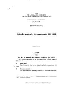 1998 THE LEGISLATIVE ASSEMBLY FOR THE AUSTRALIAN CAPITAL TERRITORY (As presented) (Minister for Education)