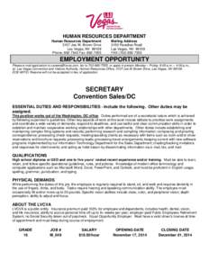 HUMAN RESOURCES DEPARTMENT Human Resources Department 3107 Joe W. Brown Drive Las Vegas, NV[removed]Phone: [removed]Fax: [removed]