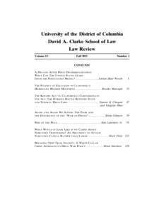 University of the District of Columbia David A. Clarke School of Law Law Review Volume 15  Fall 2011