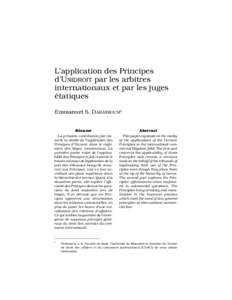 L’application des Principes d’UNIDROIT par les arbitres internationaux et par les juges étatiques Emmanuel S. D ARANKOUM*