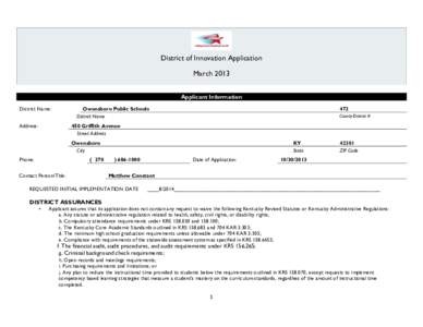 District of Innovation Application March 2013 Applicant Information District Name:  Owensboro Public Schools