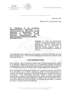 Subsecretaría de Educación Media Superior  “2015, Año del Generalísimo José María Morelos y Pavón” Oficio No.: 980 México, D.F. a 30 de julio de 2015