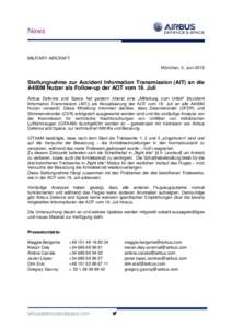 News  MILITARY AIRCRAFT München, 3. JuniStellungnahme zur Accident Information Transmission (AIT) an die