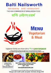 Balti Nailsworth takeaway and restaurant THE HIGH COMMISSION OF BANGLADESHI FOOD  Menu