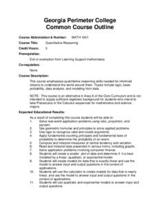 Georgia Perimeter College Common Course Outline Course Abbreviation & Number: MATH 1001