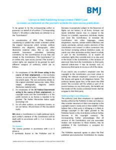 Licence to BMJ Publishing Group Limited (“BMJ”) and co-owner as indicated on the journal’s website for open access publication To be agreed to by the corresponding author or guarantor on behalf of all authors (