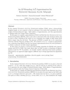 √ An LP-Rounding 2 2-Approximation for Restricted Maximum Acyclic Subgraph Fabrizio Grandonia , Tomasz Kociumakab , Michał Włodarczykb b