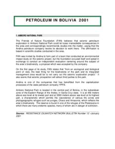 Petroleum / Amboró National Park / Reflection seismology / Yungas / Bolivia / YPFB / Hydrocarbon exploration / South America / Americas / Geography