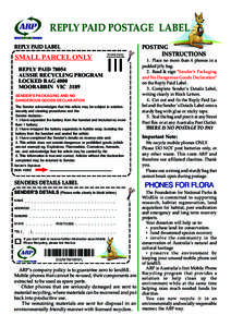 REPLY PAID POSTAGE LABEL REPLY PAID LABEL SMALL PARCEL ONLY  No stamp required