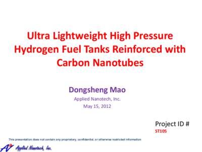 Ultra Lightweight High Pressure Hydrogen Fuel Tanks Reinforced with Carbon Nanotubes