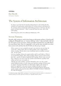 JOURNAL OF INFORMATION ARCHITECTURE | VOLUME 3 ISSUE 2  EDITORIAL Peter Morville Semantic Studios