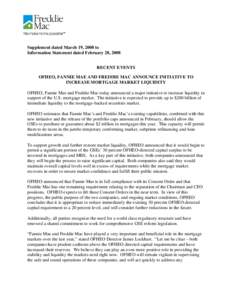 Fixed income securities / Structured finance / Finance / Fannie Mae / Mortgage-backed security / Freddie Mac / Office of Federal Housing Enterprise Oversight / James B. Lockhart III / Franklin Raines / Mortgage industry of the United States / Economy of the United States / Subprime mortgage crisis