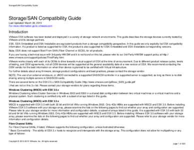 Storage/SAN Compatibility Guide  Storage/SAN Compatibility Guide Last Updated: March 28, 2015 For more information go to vmware.com