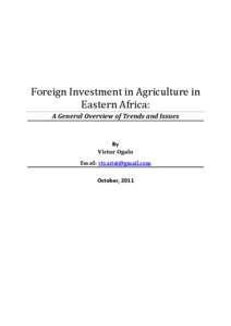 Foreign Investment in Agriculture in Eastern Africa: A General Overview of Trends and Issues By Victor Ogalo