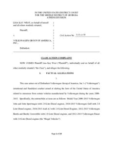 Case 3:15-cvCDL Document 1 FiledPage 1 of 19  IN THE UNITED STATES DISTRICT COURT FOR THE MIDDLE DISTRICT OF GEORGIA ATHENS DIVISION LISA KAY WEST, on behalf of herself