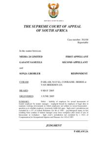 REPUBLIC OF SOUTH AFRICA  THE SUPREME COURT OF APPEAL OF SOUTH AFRICA Case number: [removed]Reportable