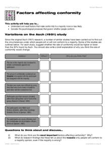 Social Psychology  Social Influence Factors affecting conformity