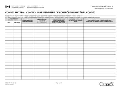 PROTECTED A / PROTÉGÉ A (when completed / une fois rempli) COMSEC MATERIAL CONTROL DIARY/REGISTRE DE CONTRÔLE DU MATÉRIEL COMSEC THIS DIARY IS TO BE USED BY THE COMSEC CUSTODIAN OR LOCAL ELEMENT TO RECORD UNSUPERVISE