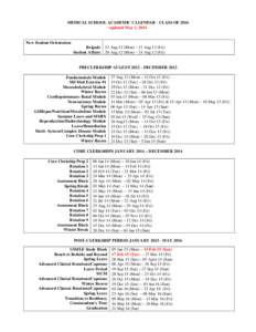 Medical School Academic Calendar - Class of 2016