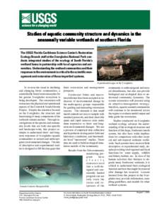 Studies of aquatic community structure and dynamics in the seasonally variable wetlands of southern Florida The USGS Florida Caribbean Science Centers Restoration Ecology Branch staff at the Everglades National Park co