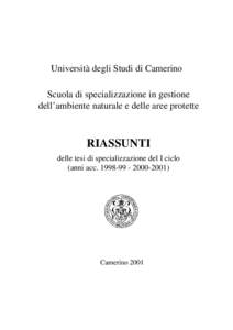 Università degli Studi di Camerino Scuola di specializzazione in gestione dell’ambiente naturale e delle aree protette