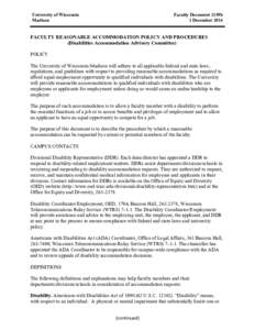 University of Wisconsin Madison Faculty Document 1159b 1 December 2014