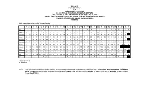 [removed]WORK SCHEDULE FOR CAMPUS POLICE OFFICERS OCCUPATIONAL THERAPISTS, PHYSICAL THERAPISTS RANK I SCHOOL CLERKS, HIGH SCHOOL RANK I GUIDANCE CLERKS