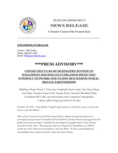 STATE OF CONNECTICUT  NEWS RELEASE Consumer Counsel Elin Swanson Katz  _________________________________________________________