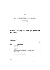 2003 THE LEGISLATIVE ASSEMBLY FOR THE AUSTRALIAN CAPITAL TERRITORY (As presented) (Minister for Health)