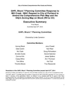 City of Portland Comprehensive Plan Goals and Policies  GHFL Block 7 Planning Committee Response to Mill Creek / MAC Request to City of Portland to Amend the Comprehensive Plan Map and the City’s Zoning Map on Block (R