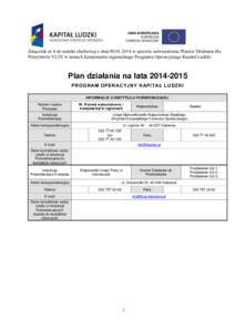 Załącznik nr 4 do notatki służbowej z dniaw sprawie zatwierdzenia Planów Działania dla Priorytetów VI-IX w ramach komponentu regionalnego Programu Operacyjnego Kapitał Ludzki Plan działania na lata 2