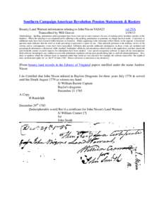 Southern Campaign American Revolution Pension Statements & Rosters Bounty Land Warrant information relating to John Nixon VAS423 Transcribed by Will Graves vsl 2VA[removed]