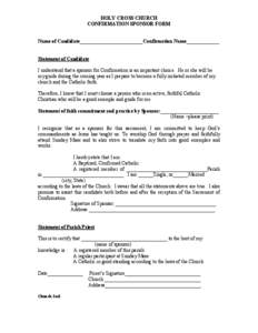 HOLY CROSS CHURCH CONFIRMATION SPONSOR FORM