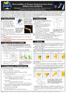 Detectability of Oxygen Emission Lines from WHIM with ASTRO-H Babazaki, Y., Tawara, Y., Matsumoto, H., Mitsuishi, I., (Nagoya University) AtomDB Workshop 2014 @ Tokyo Metropolitan University  Abstract: Numerical simulati