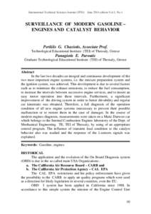 International Technical Sciences Journal (ITSJ)  June 2014 edition Vol.1, No.1 SURVEILLANCE OF MODERN GASOLINE – ENGINES AND CATALYST BEHAVIOR
