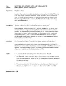 Financial ratios / Financial economics / Valuation / Priceearnings ratio / Inflation / Real versus nominal value / Fundamental analysis / Robert J. Shiller / Irrational Exuberance