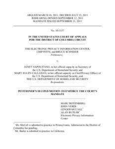 ARGUED MARCH 10, 2011; DECIDED JULY 15, 2011 REHEARING DENIED SEPTEMBER 12, 2011 MANDATE ISSUED SEPTEMBER 21, 2011 No[removed]IN THE UNITED STATES COURT OF APPEALS FOR THE DISTRICT OF COLUMBIA CIRCUIT