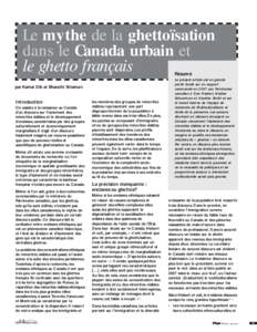 Le mythe de la ghettoïsation dans le Canada urbain et le ghetto français Résumé  par Kamal Dib et Bharathi Sriraman