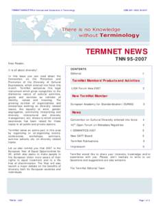 TERMNET NEWSLETTER of International Cooperation in Terminology  (ISSN[removed]–2007 TERMNET NEWS TNN[removed]