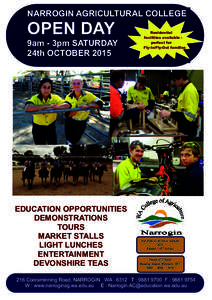 NARROGIN AGRICULTURAL COLLEGE  OPEN DAY 9am - 3pm SATURDAY 24th OCTOBER 2015