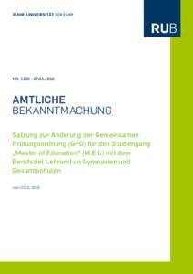 NR. 1130 | AMTLICHE BEKANNTMACHUNG Satzung zur Änderung der Gemeinsamen Prüfungsordnung (GPO) für den Studiengang