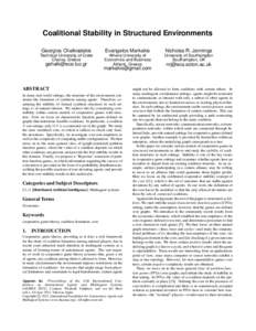 Coalitional Stability in Structured Environments Georgios Chalkiadakis Evangelos Markakis  Nicholas R. Jennings