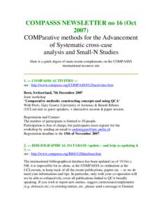COMPASSS NEWSLETTER no 16 (OctCOMParative methods for the Advancement of Systematic cross-case analysis and Small-N Studies Here is a quick digest of main recent complements on the COMPASSS